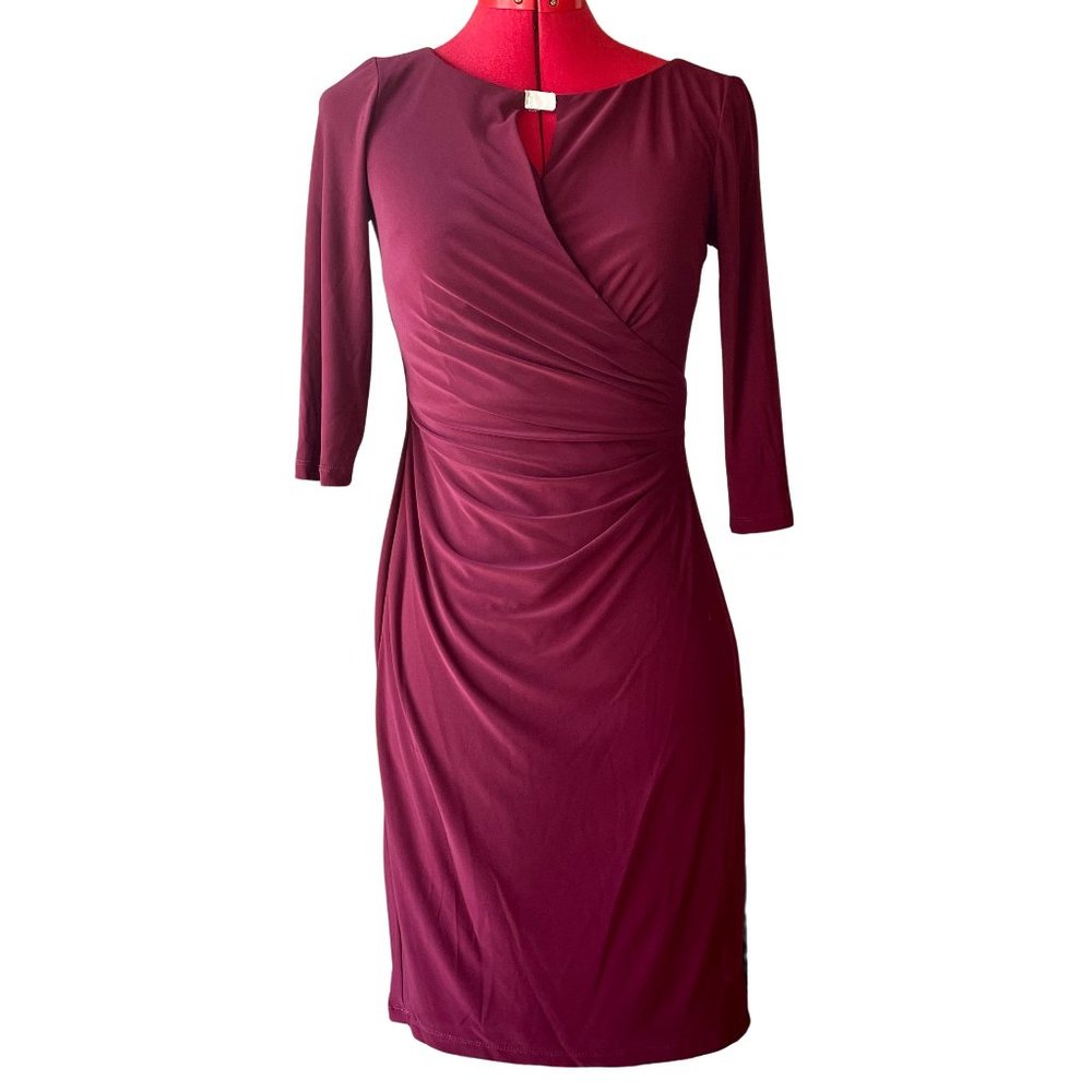 Lauren Ralph Lauren | Wine Red Keyhole Boatneck Faux Wrap Cocktail Dress 0 NWT